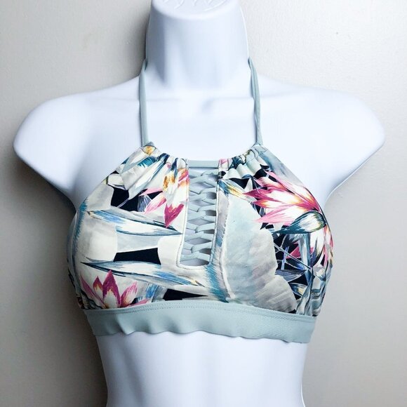 Floral High Neck Halter Bikini Top - Picture 1 of 5